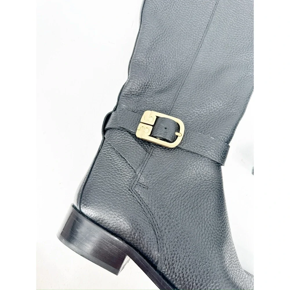 Tory Burch Brooke Black Tumbled Leather Riding Boots Women Size 5M EXCELLENT